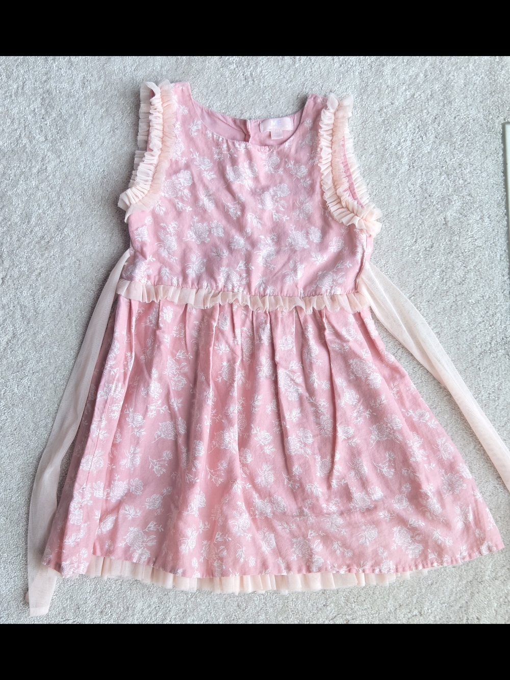 Girls Pink Floral Ruffle-Trim Formal Dress